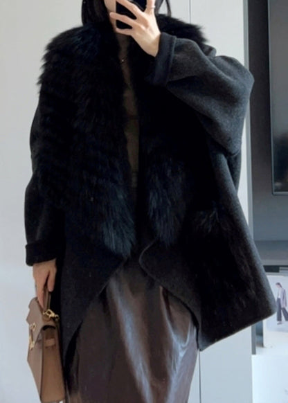 Camel Fur Collar Patchwork Long Woolen Coats Spring