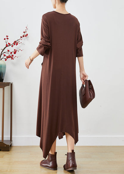 Chocolate Asymmetrical Oversized Cotton Dresses Fall