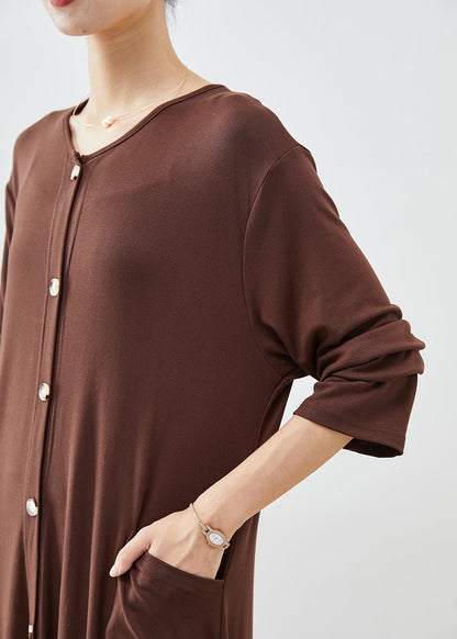 Chocolate Asymmetrical Oversized Cotton Dresses Fall