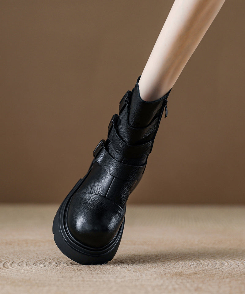 Chocolate Buckle Strap Splicing Platform Boots