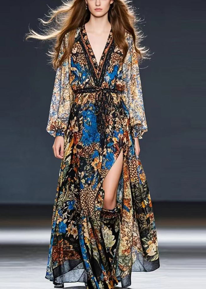 Cinched Print Chiffon Holiday Dress Spring