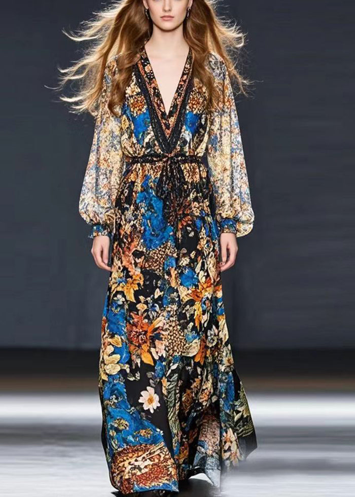 Cinched Print Chiffon Holiday Dress Spring