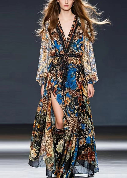 Cinched Print Chiffon Holiday Dress Spring