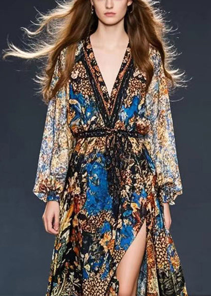 Cinched Print Chiffon Holiday Dress Spring