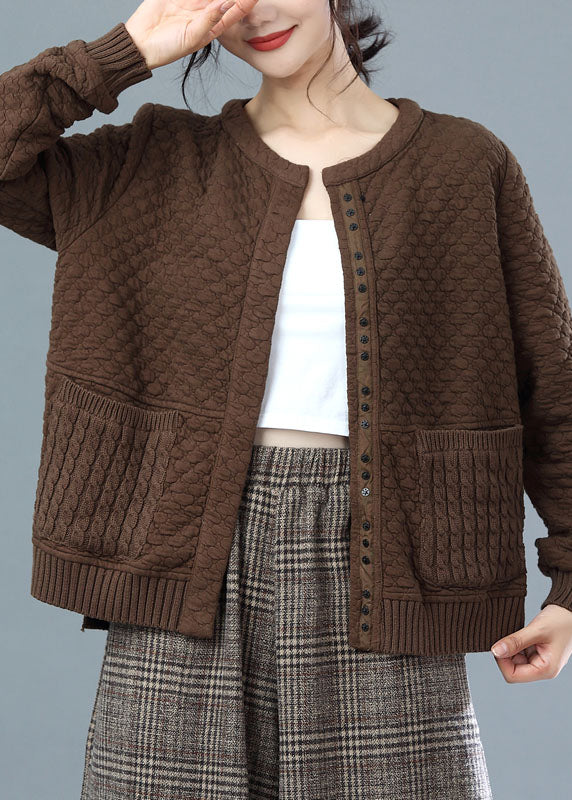 Chocolate Oversized Knit Patchwork Cotton Jackets Winter