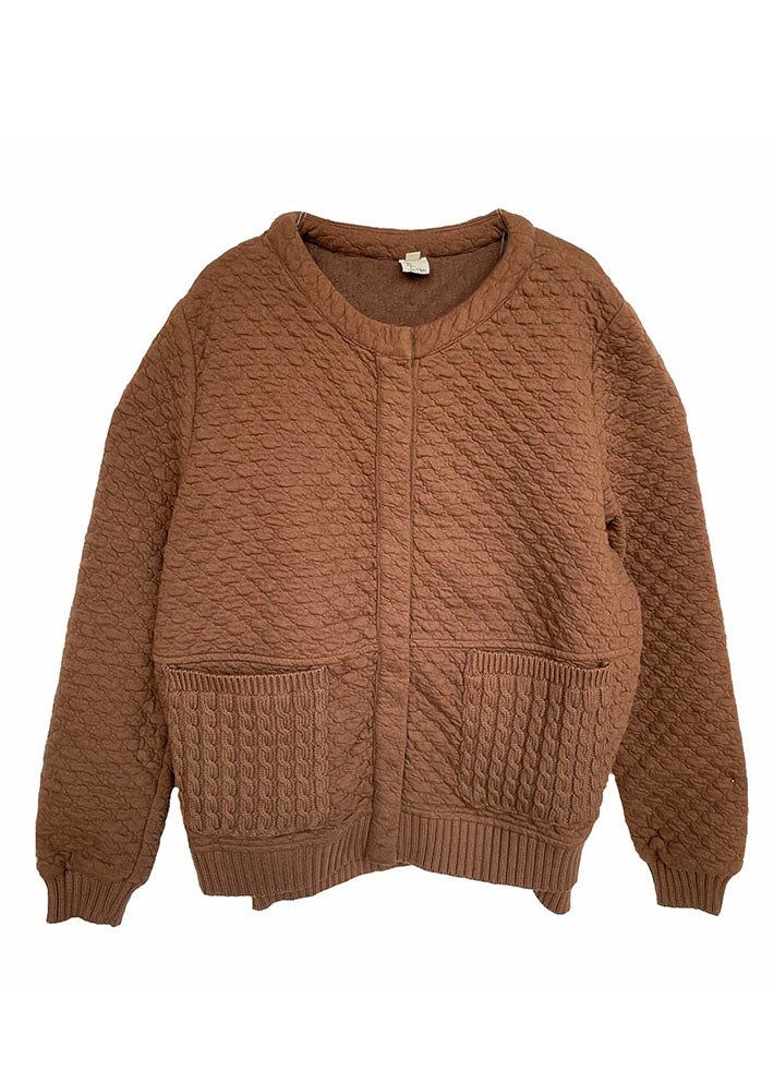 Chocolate Oversized Knit Patchwork Cotton Jackets Winter