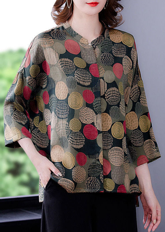 Colorblock O-neck Dot Print Silk Shirt Tops Bracelet Sleeve