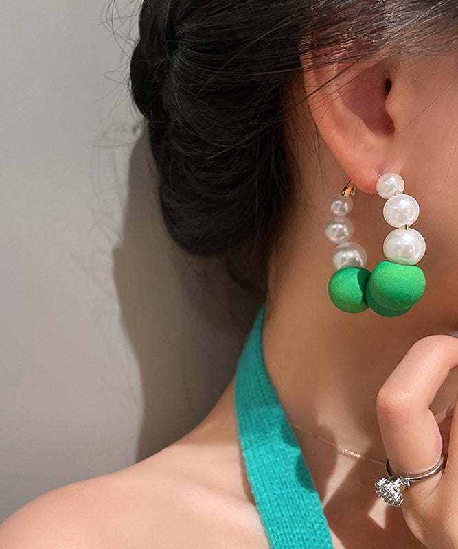 Colorblock Sterling Silver Alloy Pearl Circle Hoop Earrings