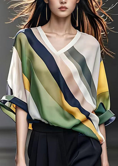 Colorblock Striped Patchwork T Shirts Summer