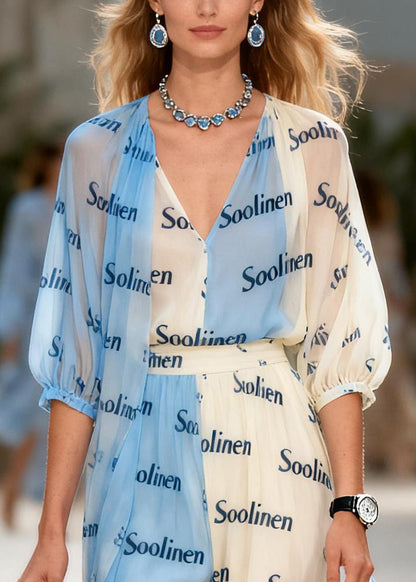 Colorblock V Neck Print Chiffon Maxi Dresses Summer