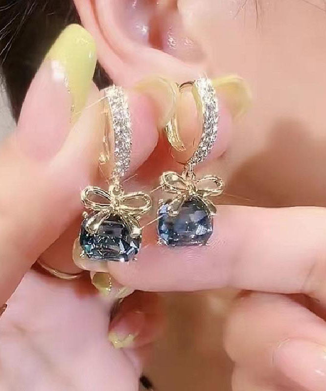 Dark Purple Overgild Zircon Crystal Bow Drop Earrings