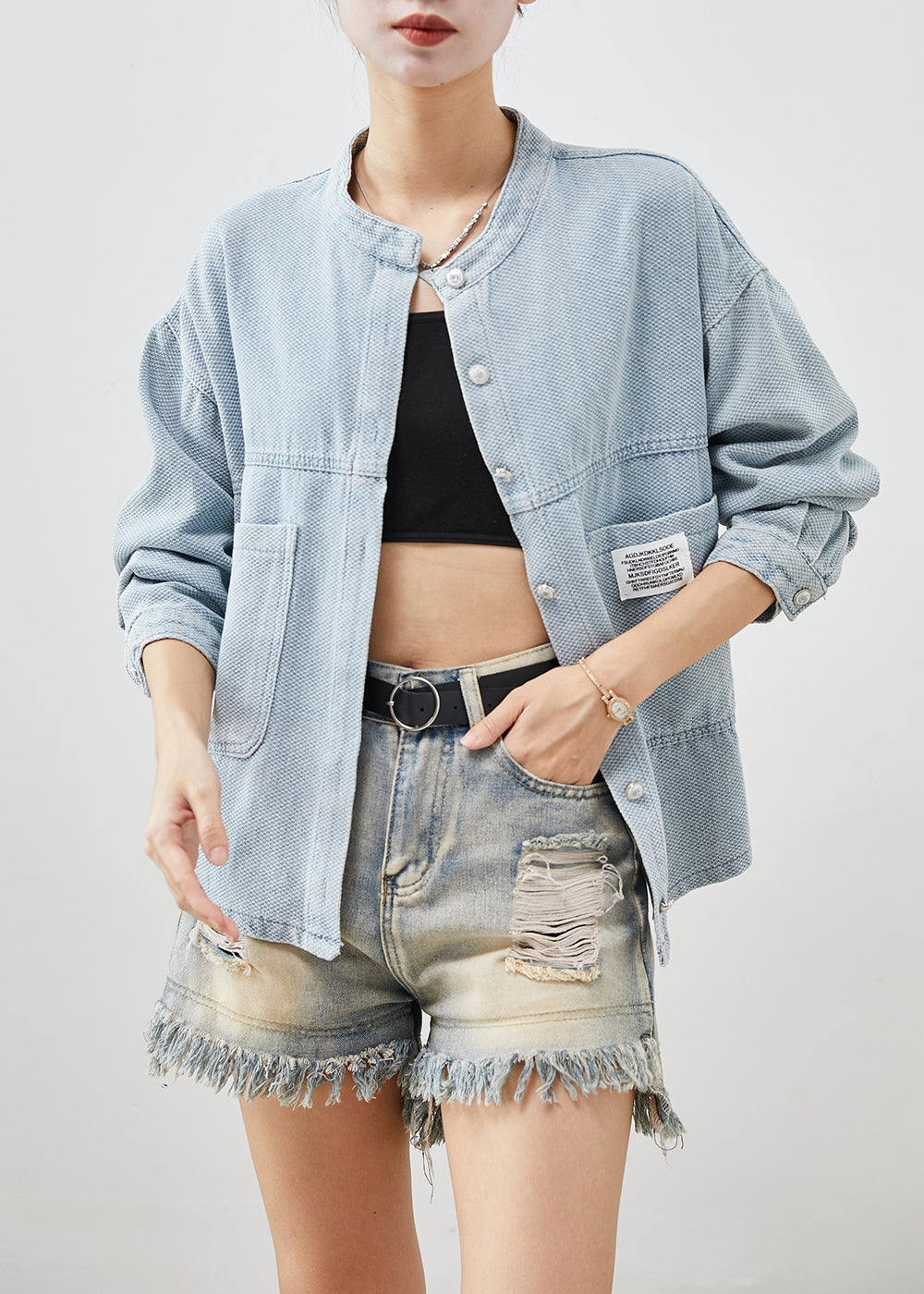 Denim Blue Oversized Pockets Cotton Coat Outwear Fall