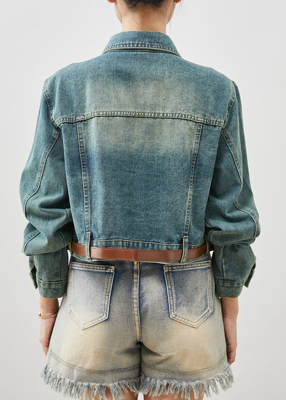 Denim Blue With Belt Short Coats Spring