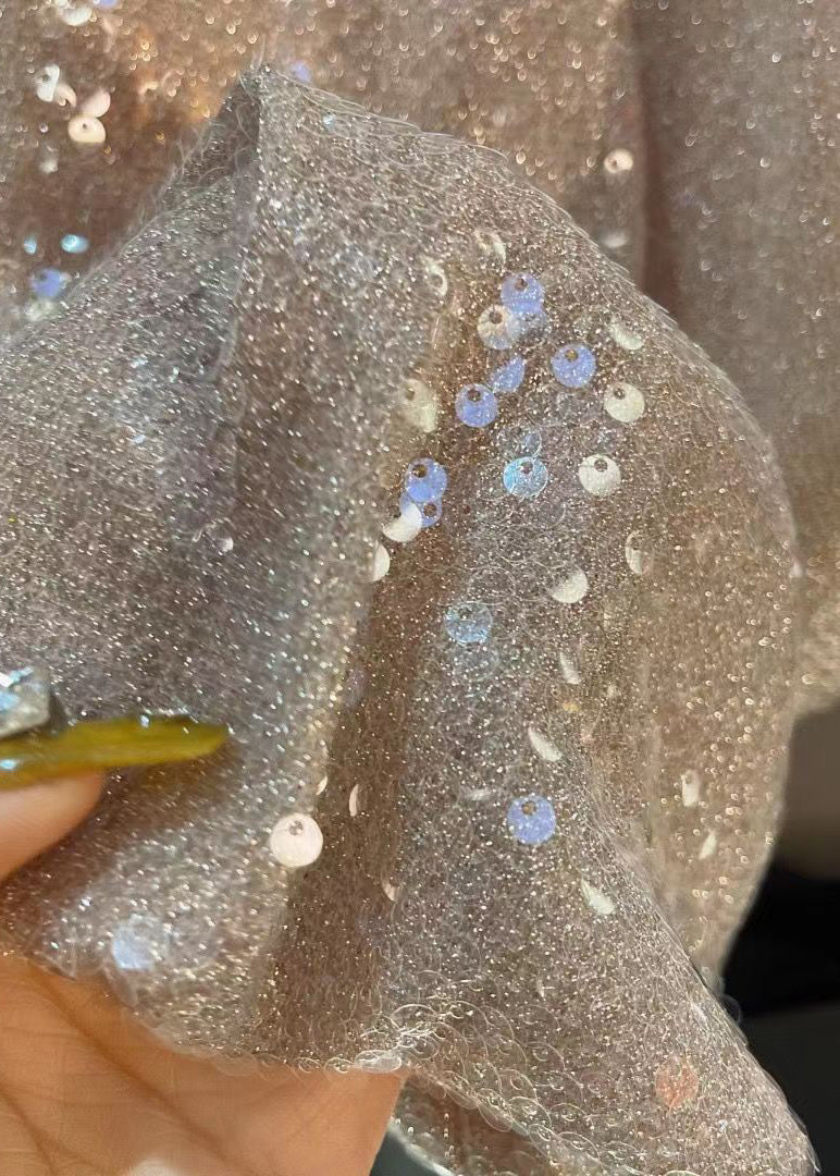 Pearl Embellished Lantern Sleeve Sequin Shirt