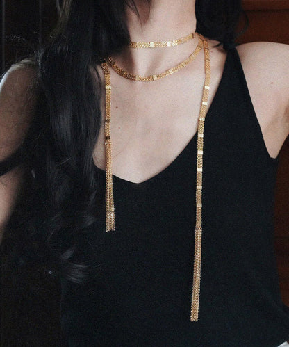 Gold Copper Overgild Multi Layer Tassel Pendant Necklace Ya024