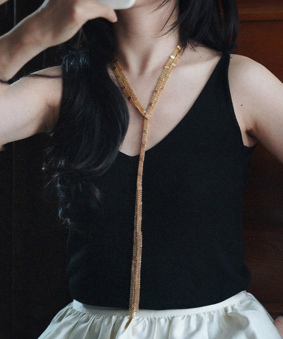 Gold Copper Overgild Multi Layer Tassel Pendant Necklace Ya024
