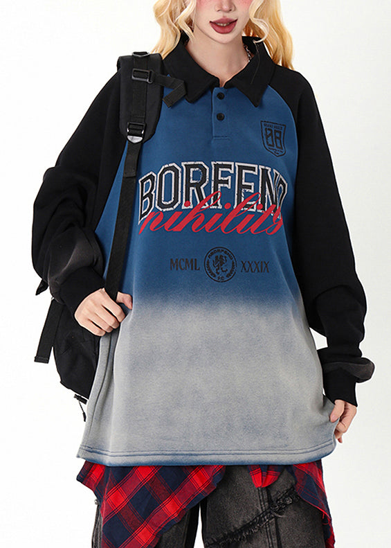 Gradient Color Oversized Patchwork Cotton Sweatshirt Spring