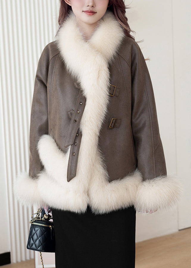 Green Fur Collar Pockets Sashes Parka Winter