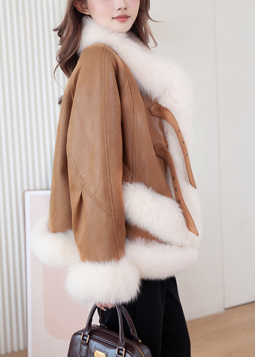 Green Fur Collar Pockets Sashes Parka Winter