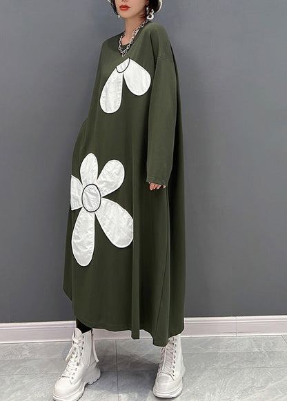 Green O-neck Maxi Dresses Spring