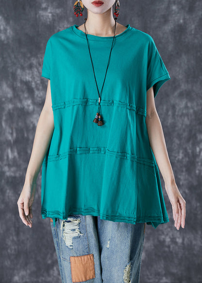 Green Oversized Patchwork Cotton Top Summer