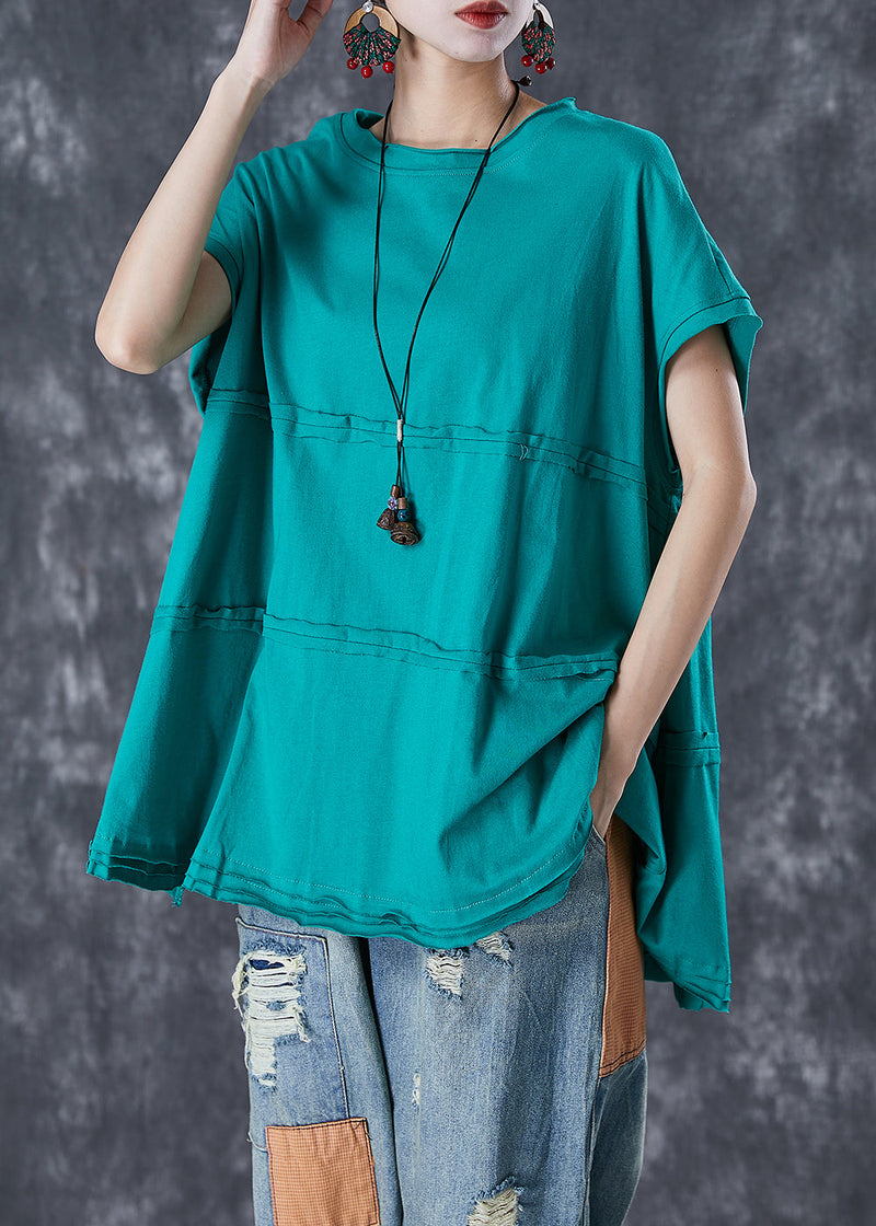 Green Oversized Patchwork Cotton Top Summer