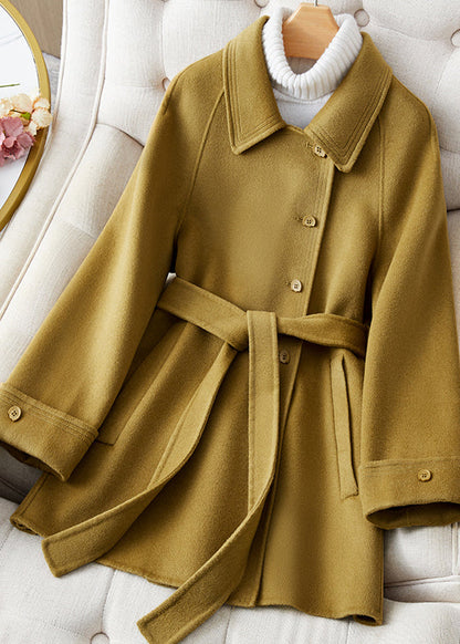 Green Peter Pan Collar Woolen Single Breaste Coat Winter