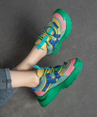 Green Suede Splicing Platform Loafers for