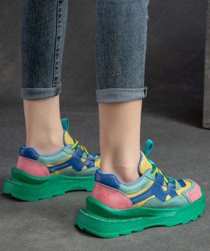 Green Suede Splicing Platform Loafers for