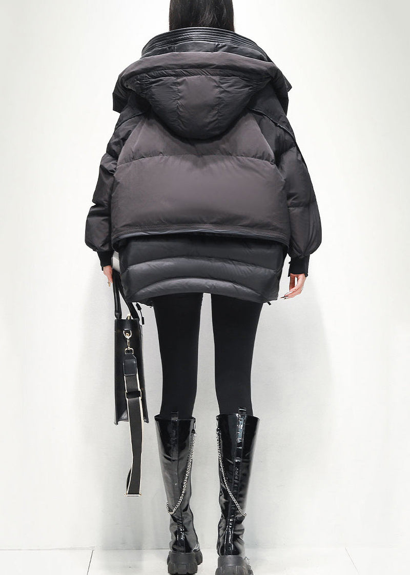 Green Zippered Hooded Pockets Duck Down Jacket Winter