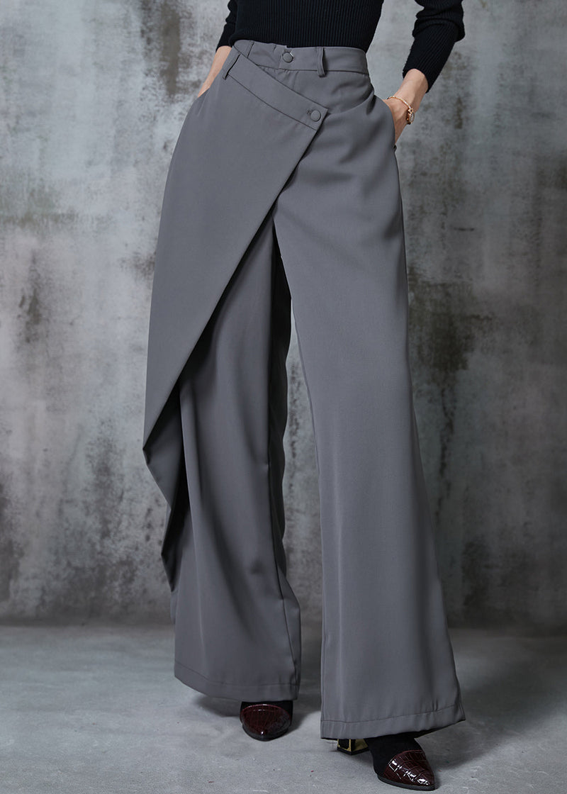 Grey Asymmetrical Silm Fit Spandex Straight Pants Fall