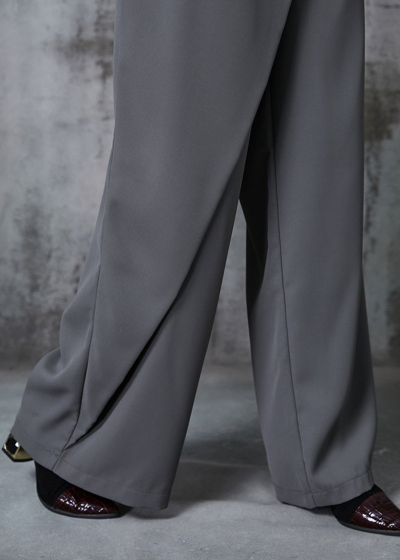 Grey Asymmetrical Silm Fit Spandex Straight Pants Fall