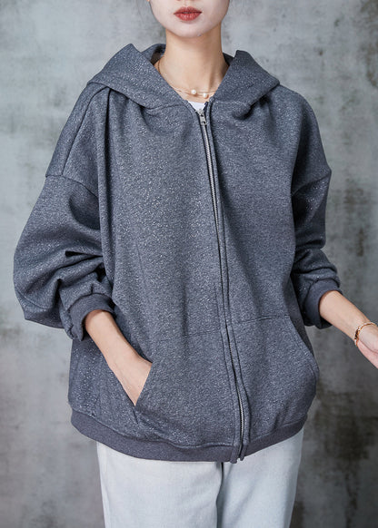 Grey Hooded Sequins Cotton Coat Outwear Spring