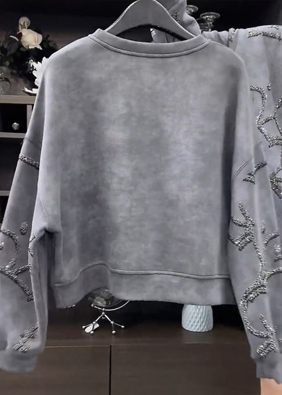Grey O-neck Sequins Sweatshirt Spring