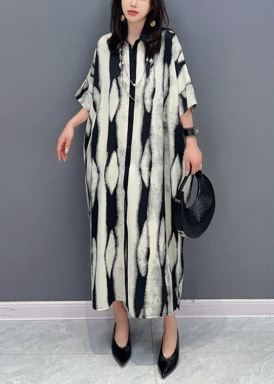Grey Peter Pan Collar Print Patchwork Cotton Shirts Dress Summer