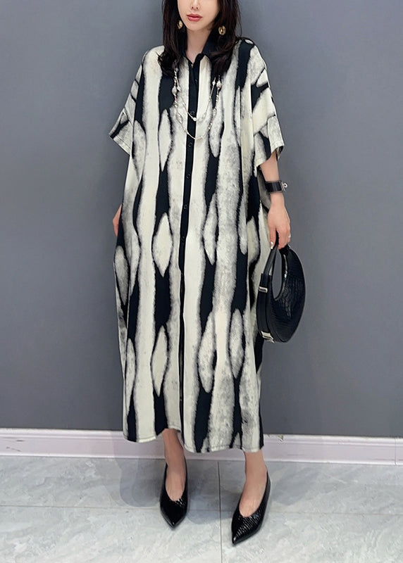 Grey Peter Pan Collar Print Patchwork Cotton Shirts Dress Summer