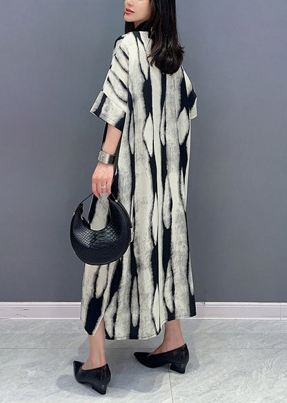 Grey Peter Pan Collar Print Patchwork Cotton Shirts Dress Summer