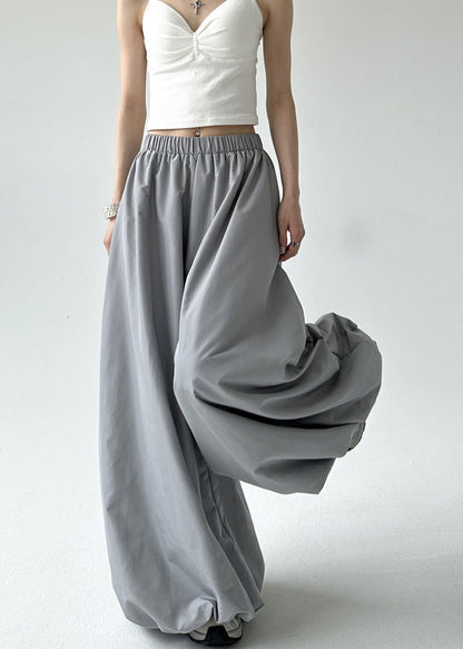 Grey Pockets Elastic Waist Lantern Pants Spring