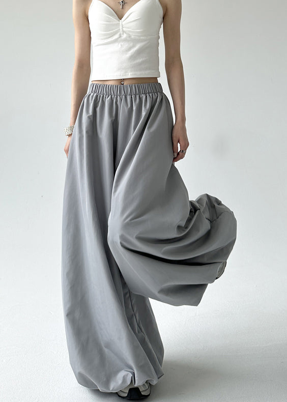 Grey Pockets Elastic Waist Lantern Pants Spring