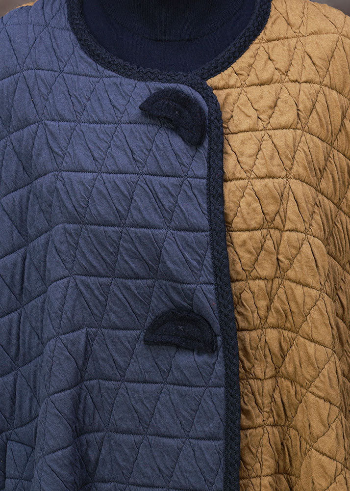 Grey Yellow Asymmetrical Pockets Patchwork Fine Cotton Filled Witner Coats Winter