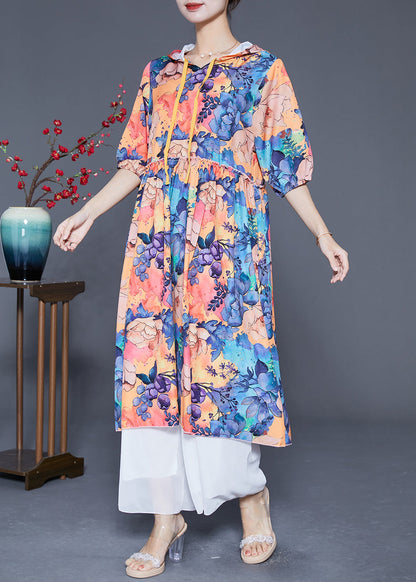Hooded Print Chiffon Long Dresses Summer