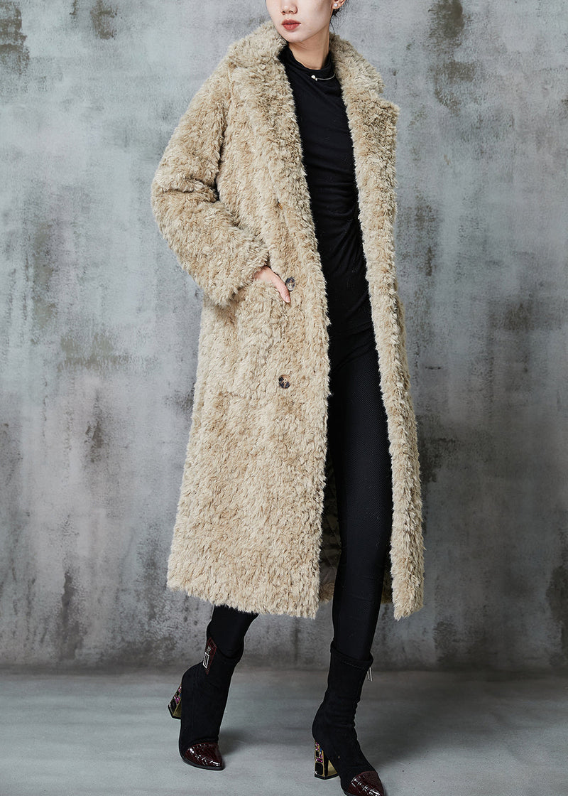 Khaki Double Breast Thick Fuzzy Fur Fluffy Coats Winter