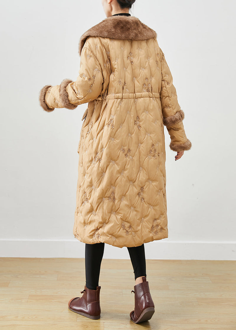 Khaki Embroidered Patchwork Mink Hair Duck Down Canada Goose Jacket Winter