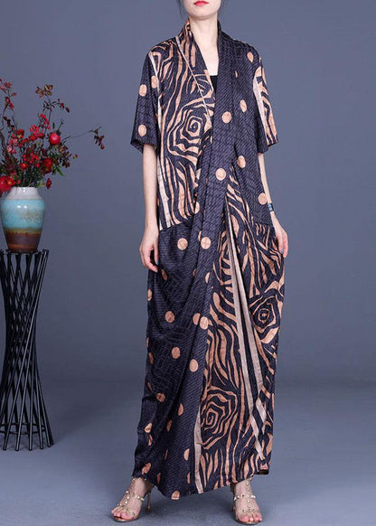 Khaki Print Asymmetrical Design Chiffon Dresses Summer