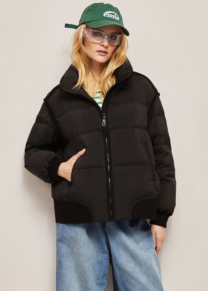 Khaki Stand Collar Zip Up Thick Duck Down Puffer Jacket Winter