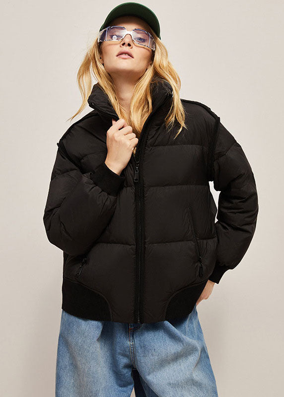 Khaki Stand Collar Zip Up Thick Duck Down Puffer Jacket Winter