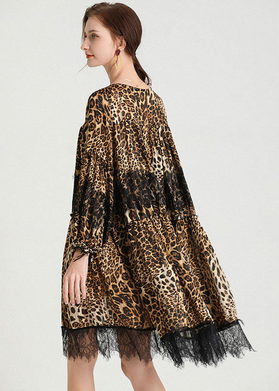 Leopard Patchwork Lace Fall Chiffon Dress