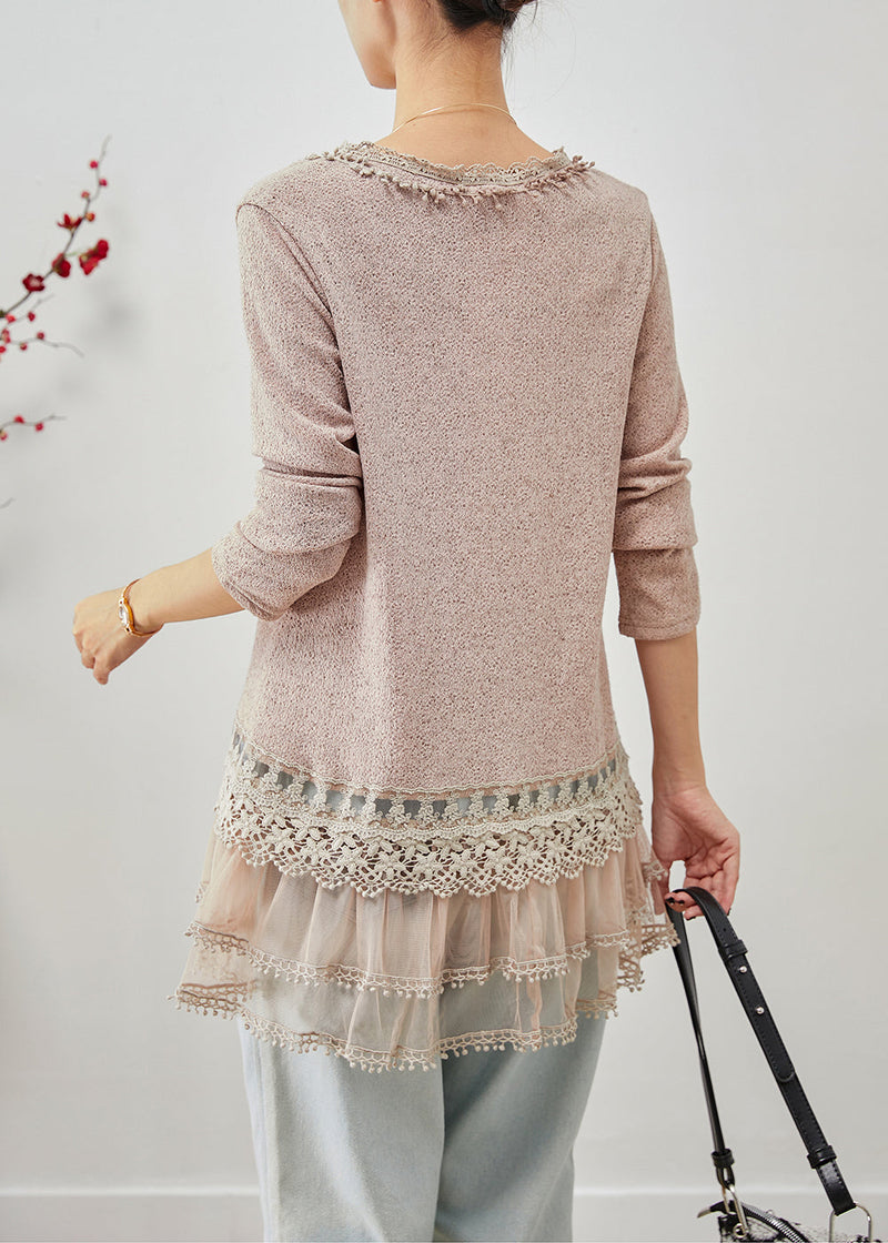 Light Purple V Neck Patchwork Ruffles Spandex Tops Fall