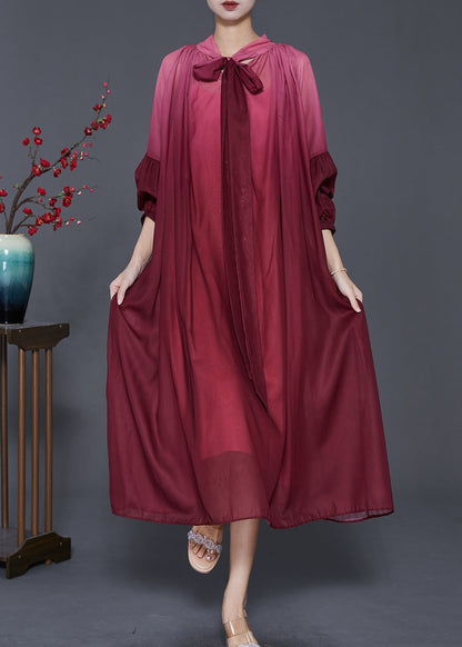 Mulberry Bow Collar Tie Dye Silk Party Dress Spring