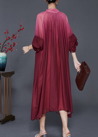 Mulberry Bow Collar Tie Dye Silk Party Dress Spring